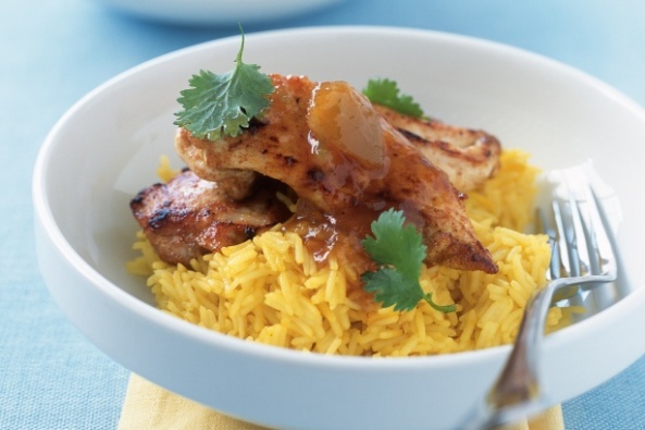 Chicken tikka with spiced rice